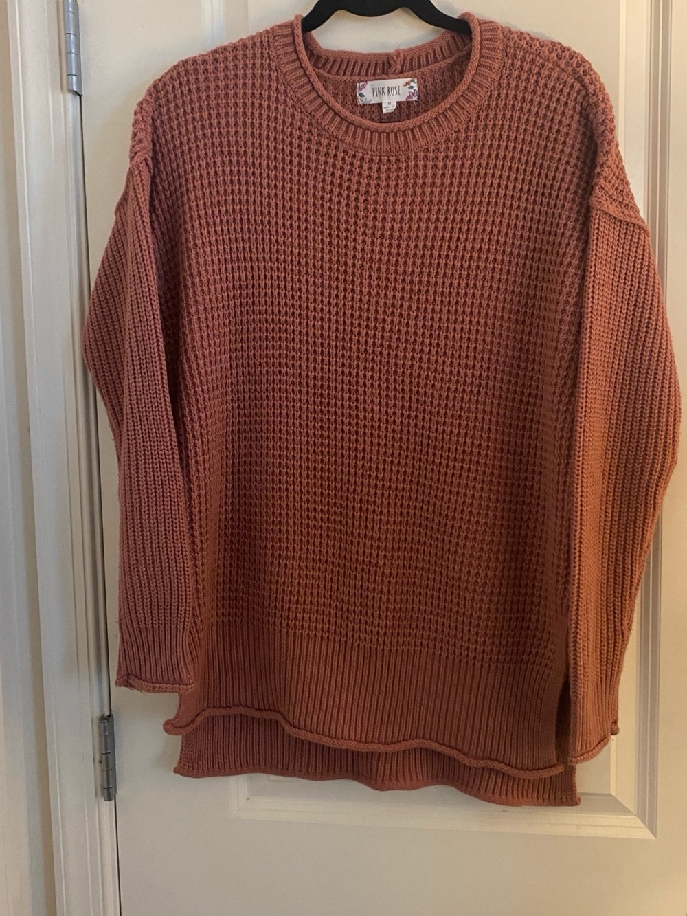 Pink Rose Waffle Knit Scoop Neck Sweater in Dusty Rose